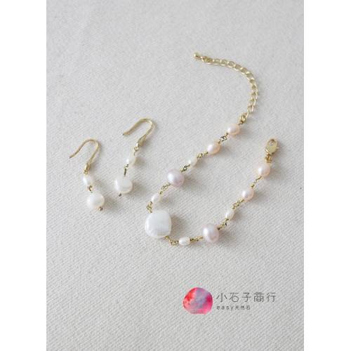基礎串珠材料包 // 優雅年代手鍊耳環組(珍珠款) (1份)