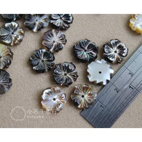 黑珍珠貝-貝殼刻花 尖五瓣 12mm (1入)
